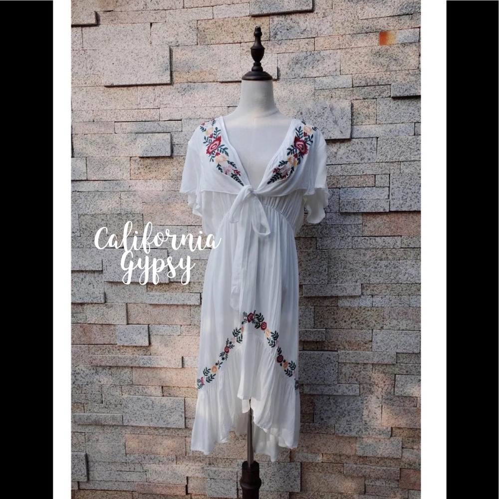 Western Boho Gypsy Embroidered Midi Dress - Picture 2 of 8